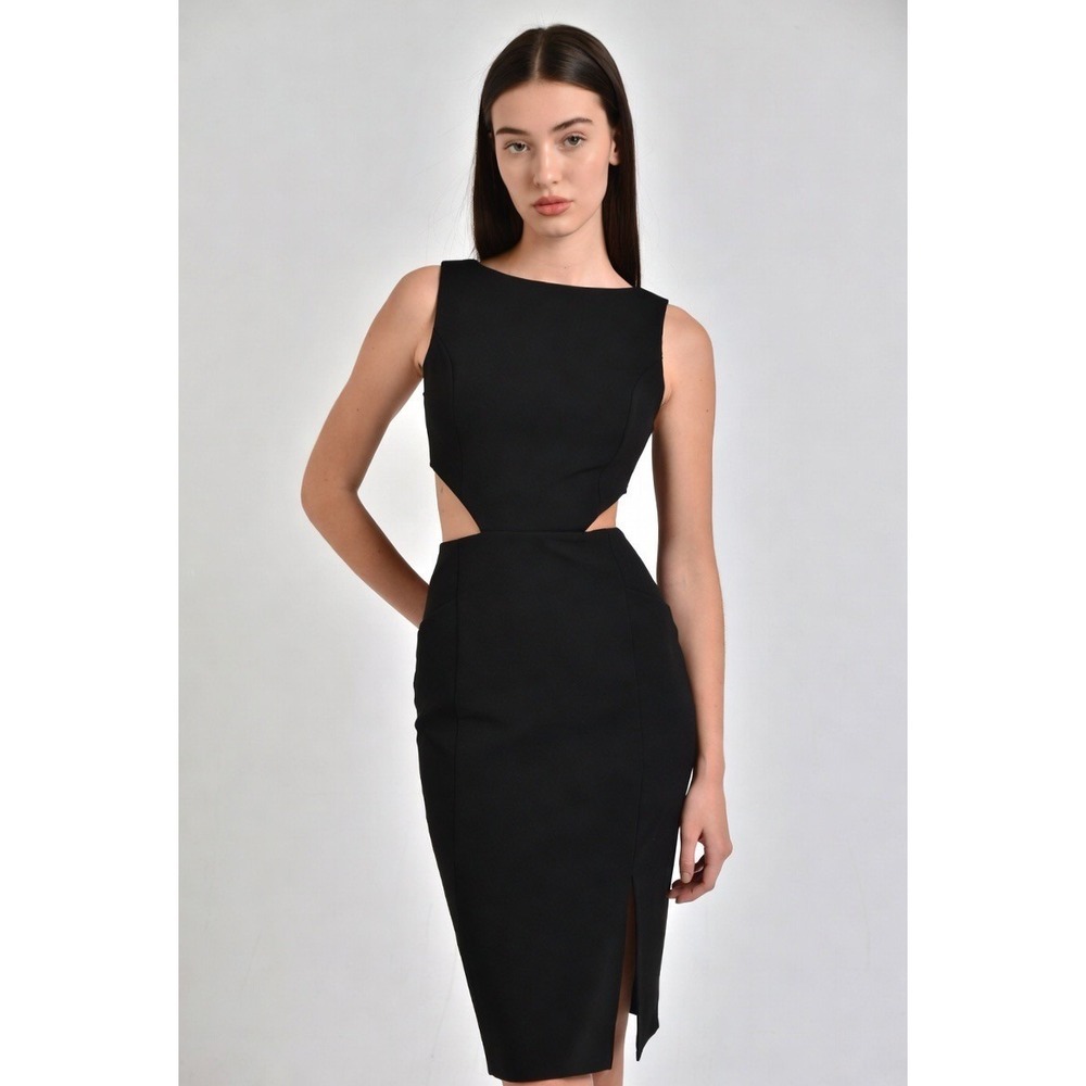 Abercrombie & Fitch Black Side Cut-Out Midi Dress Sleeveless Slit Size M Tall